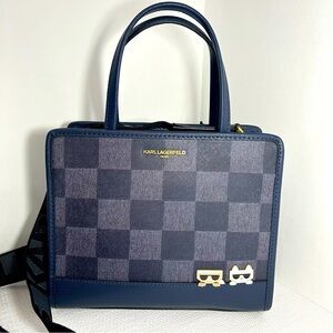 Karl Lagerfeld Blue and Black Checkered Satchel
